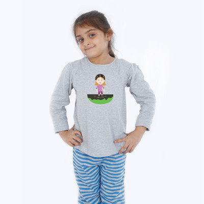 Grey Full Sleeve Girls Pyjama - Roller Skates